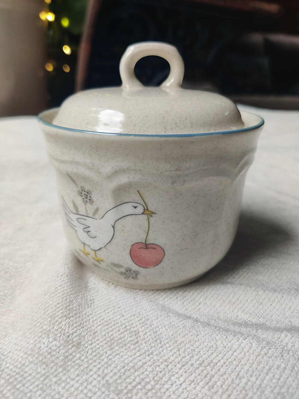 80s International Marmalade Country Goose Stash Sugar Bowl Strawberry Ribbon